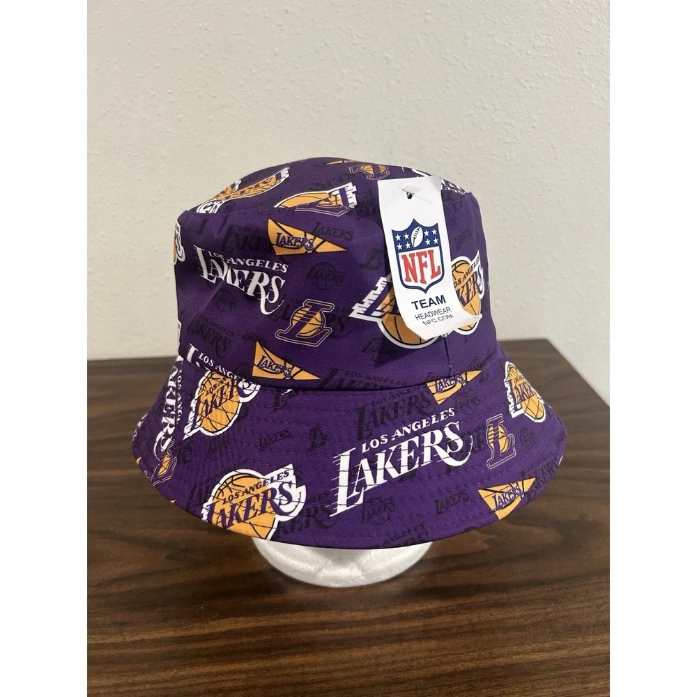 NWT Los Angeles Lakers Bucket Hat All Over Print AOP Purple Yellow Casual